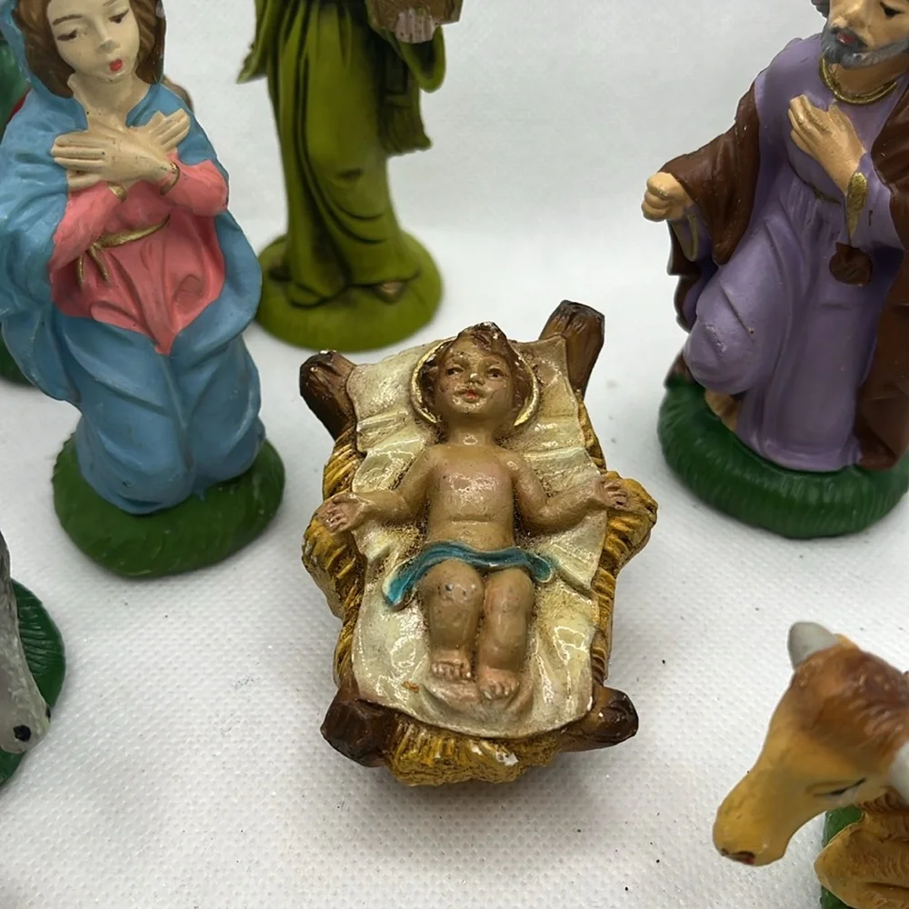 Vintage Italy Nativity Set 12 Piece chalkware holiday baby Jesus manger Christma
